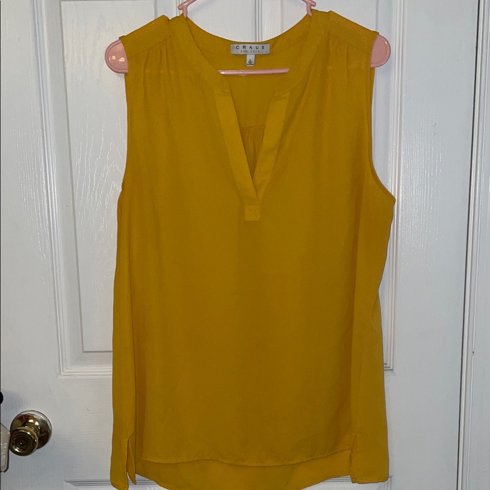 Chaus Mustard Sleeveless Split V-neck Blouse L